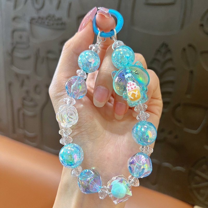 2024 Hot Selling Korean Version Ins Style Mobile Phone Chain Creative Beaded Grip Wrist Strap UV Crystal Cellphone Chains