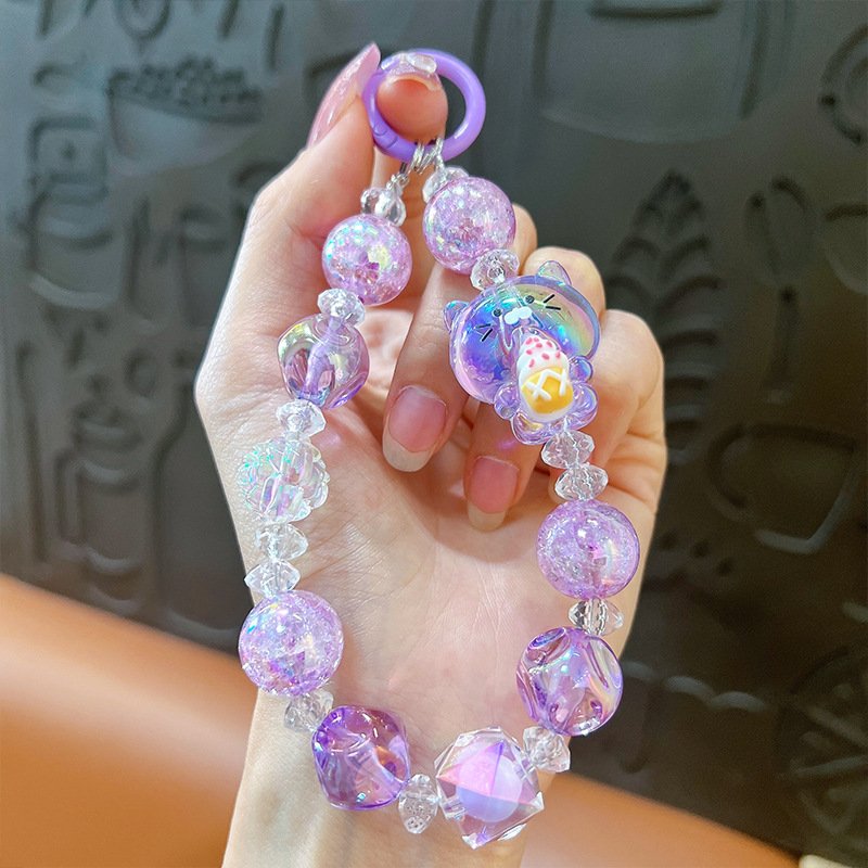 2024 Hot Selling Korean Version Ins Style Mobile Phone Chain Creative Beaded Grip Wrist Strap UV Crystal Cellphone Chains