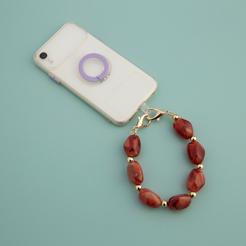 New Irregular Acrylic Metal Stone Beads Phone Wrist Wraps Chain Charms Strap Lanyard for women Wallet Handbag Phone Case straps