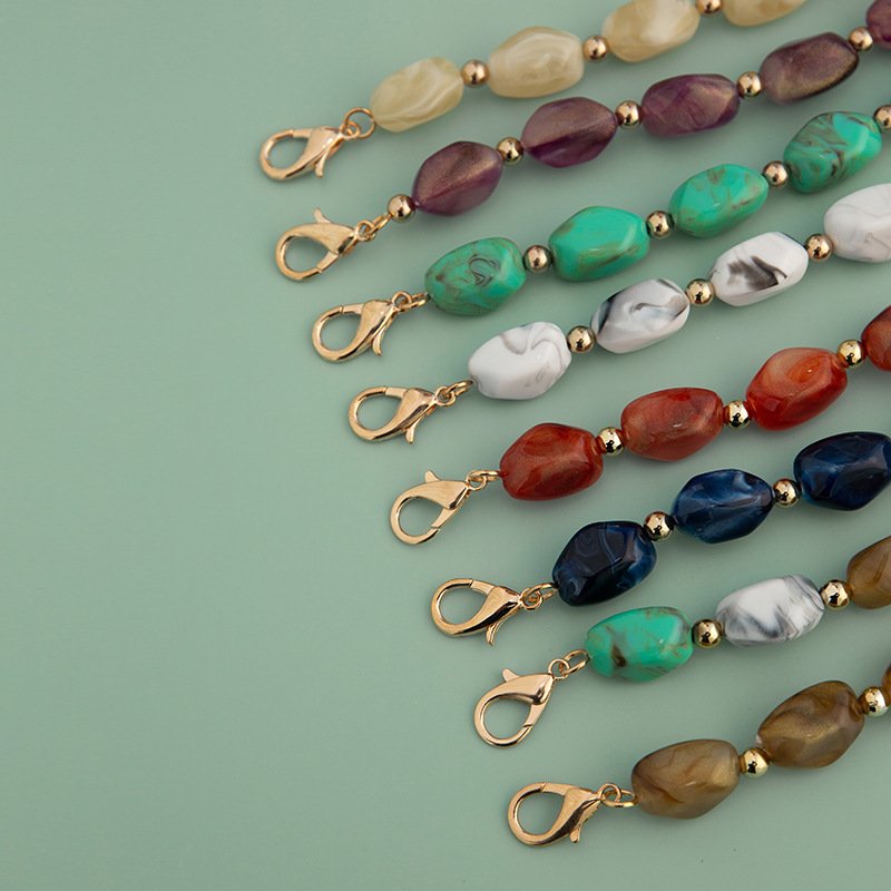 New Irregular Acrylic Metal Stone Beads Phone Wrist Wraps Chain Charms Strap Lanyard for women Wallet Handbag Phone Case straps