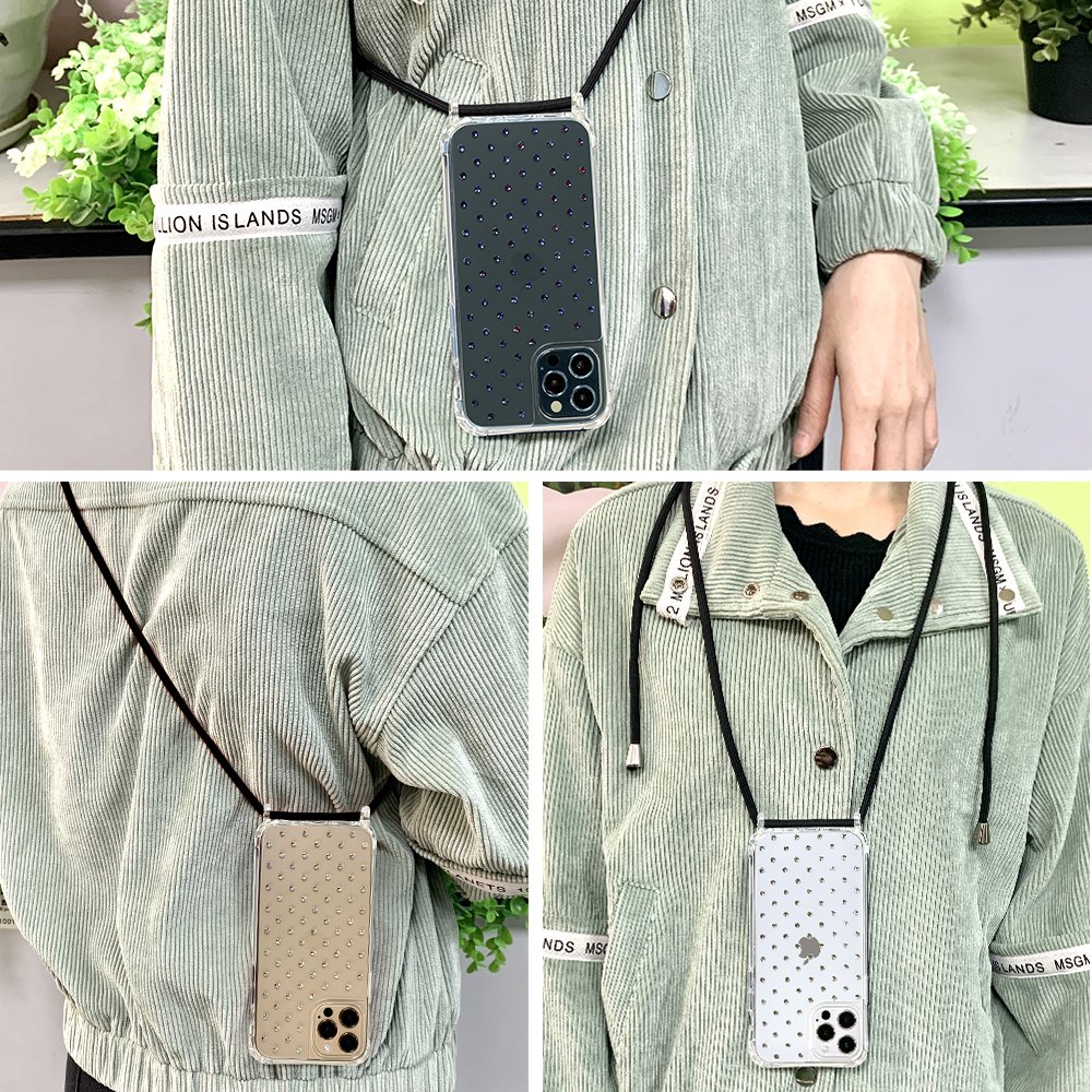 Women'S Luxury Diamond Design Shock Proof Diamond Phone Bag Case With Strap For Iphone 14 13 12 11 pro max