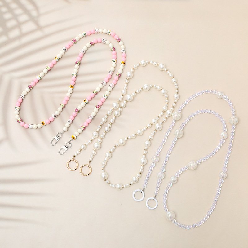 Beaded Cell Phone Charm Strap Square Crossbody Phone For Hanging Mobile Pearl Crystal Lanyard Crossbody Phone Chain Accessories