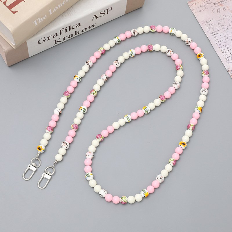 Beaded Cell Phone Charm Strap Square Crossbody Phone For Hanging Mobile Pearl Crystal Lanyard Crossbody Phone Chain Accessories