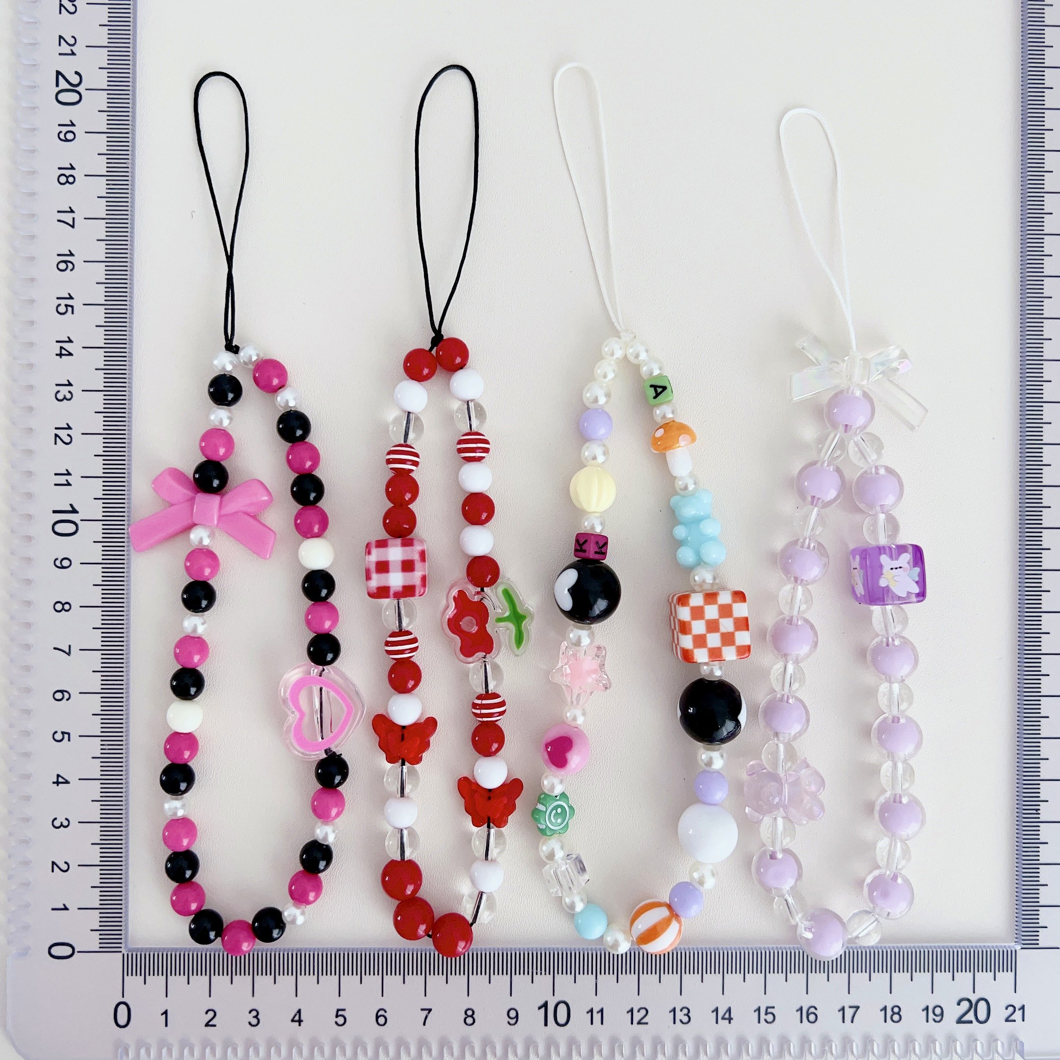 Women Wrist Strap Keychain Cute Bow Heart Flower Mobile Phone Strap Chain Lanyard Pendant Beaded