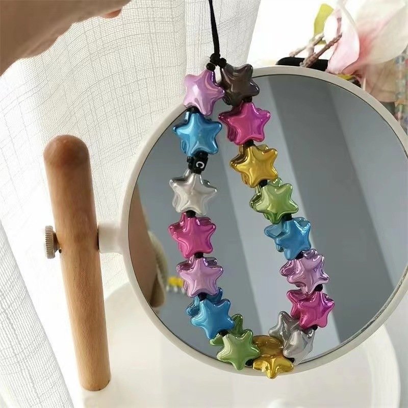 Colourful Acrylic Phone Lanyard Cute Star Mobile Charm Accessories Anti-lost Phone Strap Beads Key Chain