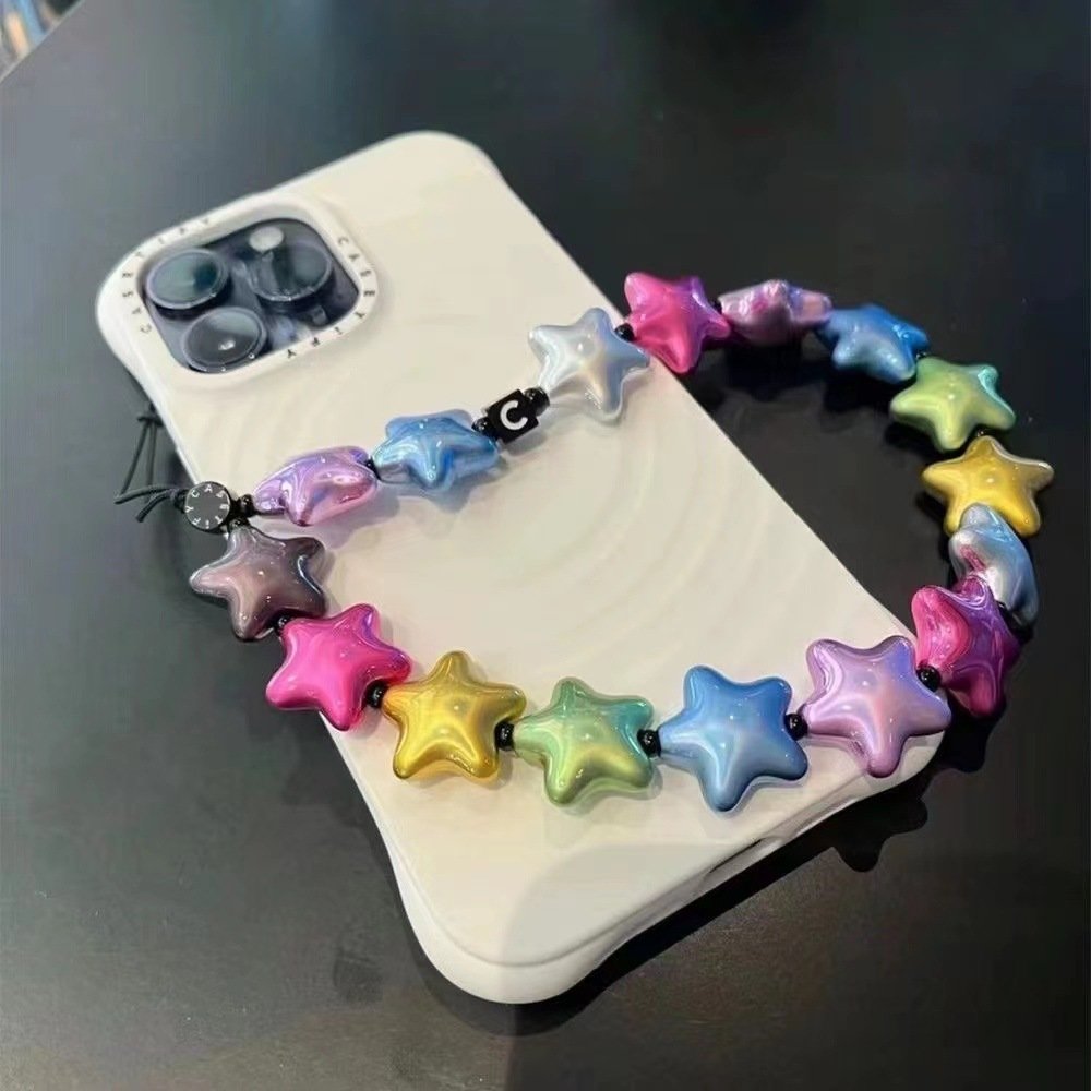 Colourful Acrylic Phone Lanyard Cute Star Mobile Charm Accessories Anti-lost Phone Strap Beads Key Chain