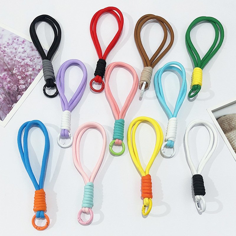 New Design Colorful Braided Lanyard Short Phone Case Key Ring Detachable Anti Lost Wrist Strap Keychain 12CM Mobile Phone Straps