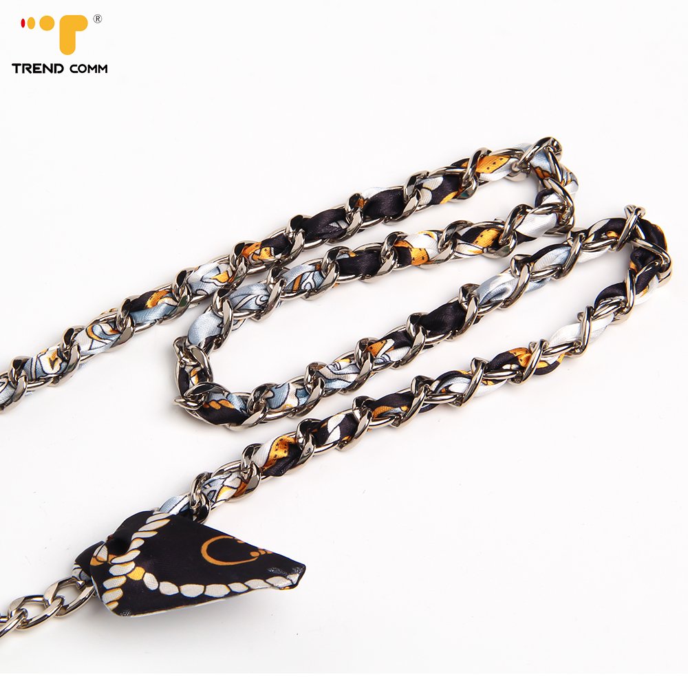 2024 Trendy Handmade Silk Scarf Metal Mobile-Phone Security Chain Crossbody Metallic Shoulder Straps Lanyard