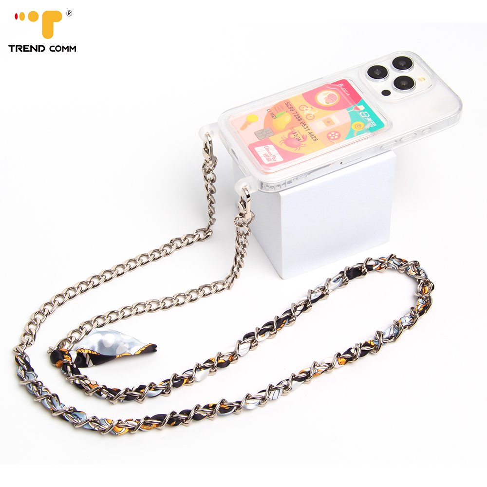 2024 Trendy Handmade Silk Scarf Metal Mobile-Phone Security Chain Crossbody Metallic Shoulder Straps Lanyard
