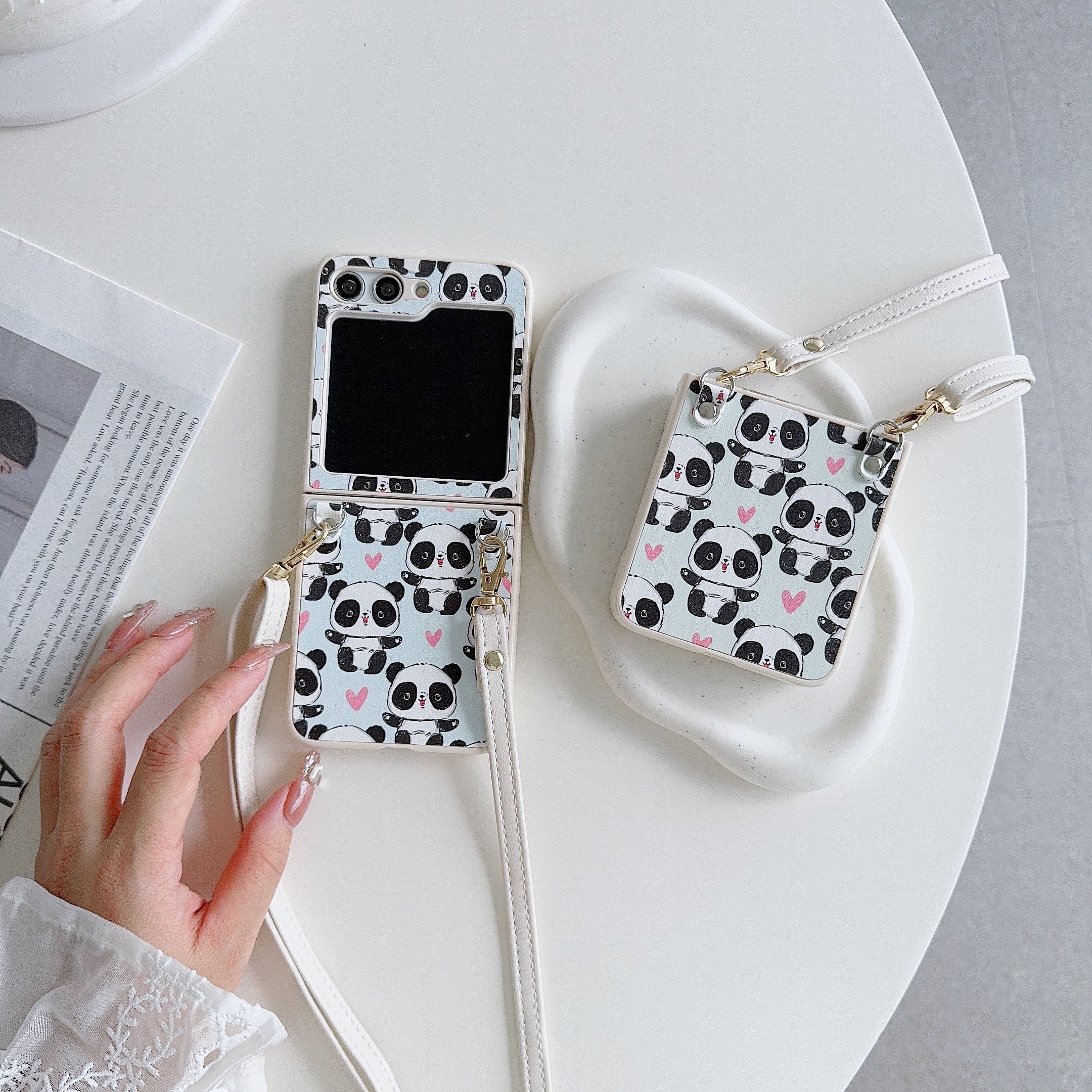 New Foldable Phone Case Cartoon Panda Yellow, Light Green, Light Blue For Samsung ZFLIP5 ZFLIP4 ZFLIP3