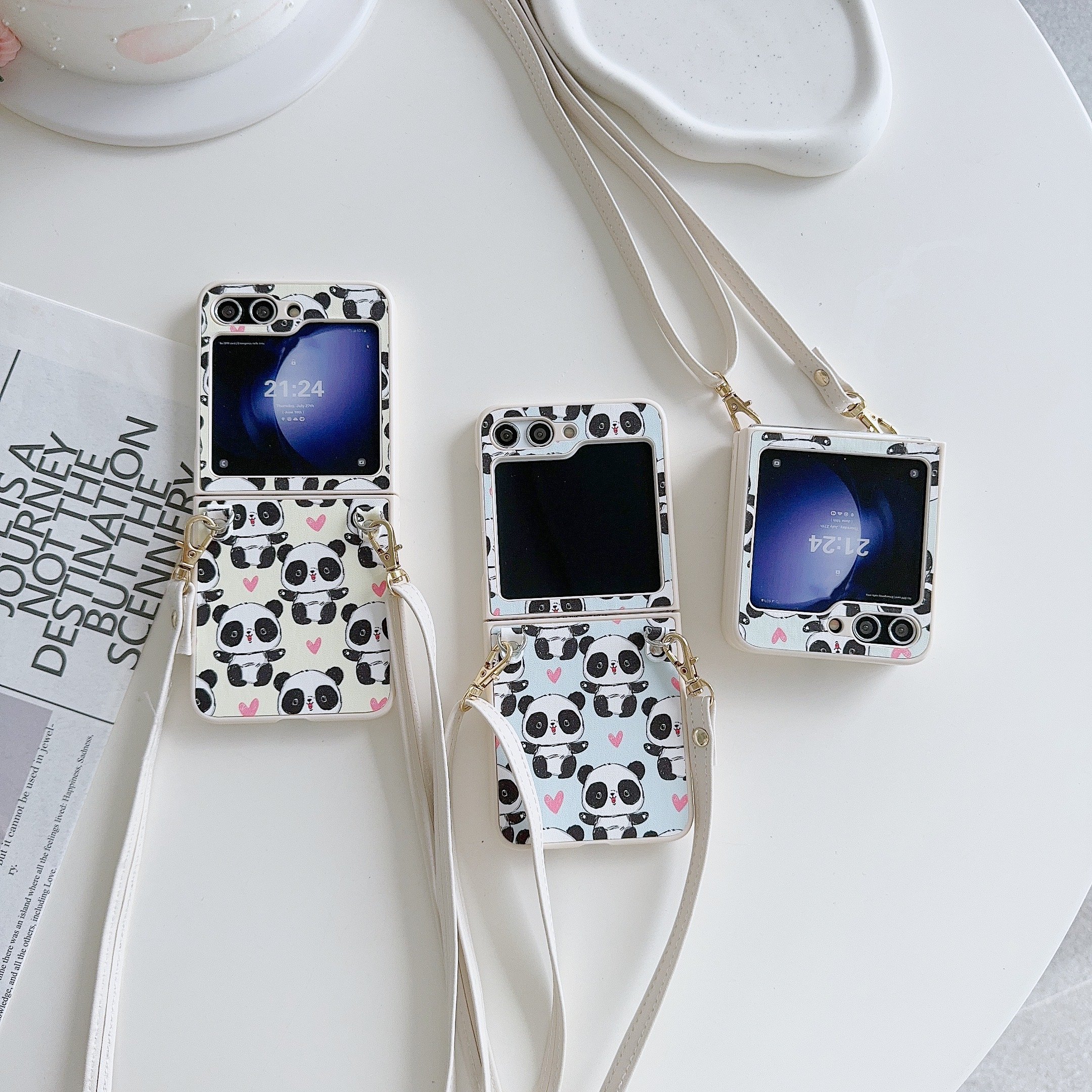 New Foldable Phone Case Cartoon Panda Yellow, Light Green, Light Blue For Samsung ZFLIP5 ZFLIP4 ZFLIP3