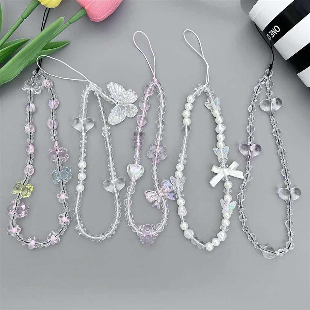 New Style Cartoon Bear Mobile Phone Strap Chain Short Female Love Bow Beaded Chain Charm Mobile Phone Case Lanyard Accessories