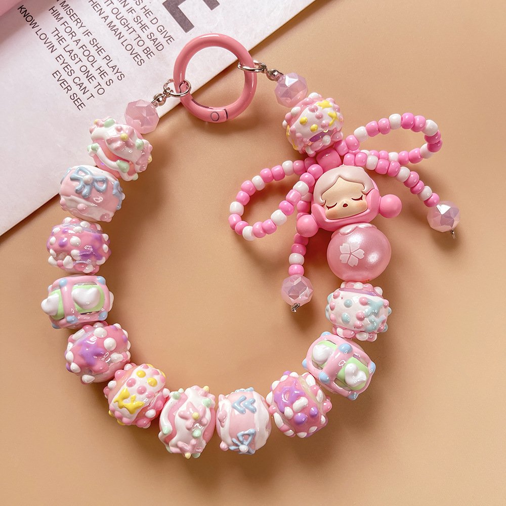 Small Cute Keychain Pendant DIY Phone Case Transparent Beaded Bracelet for Mobile Phone Cellphone Chains