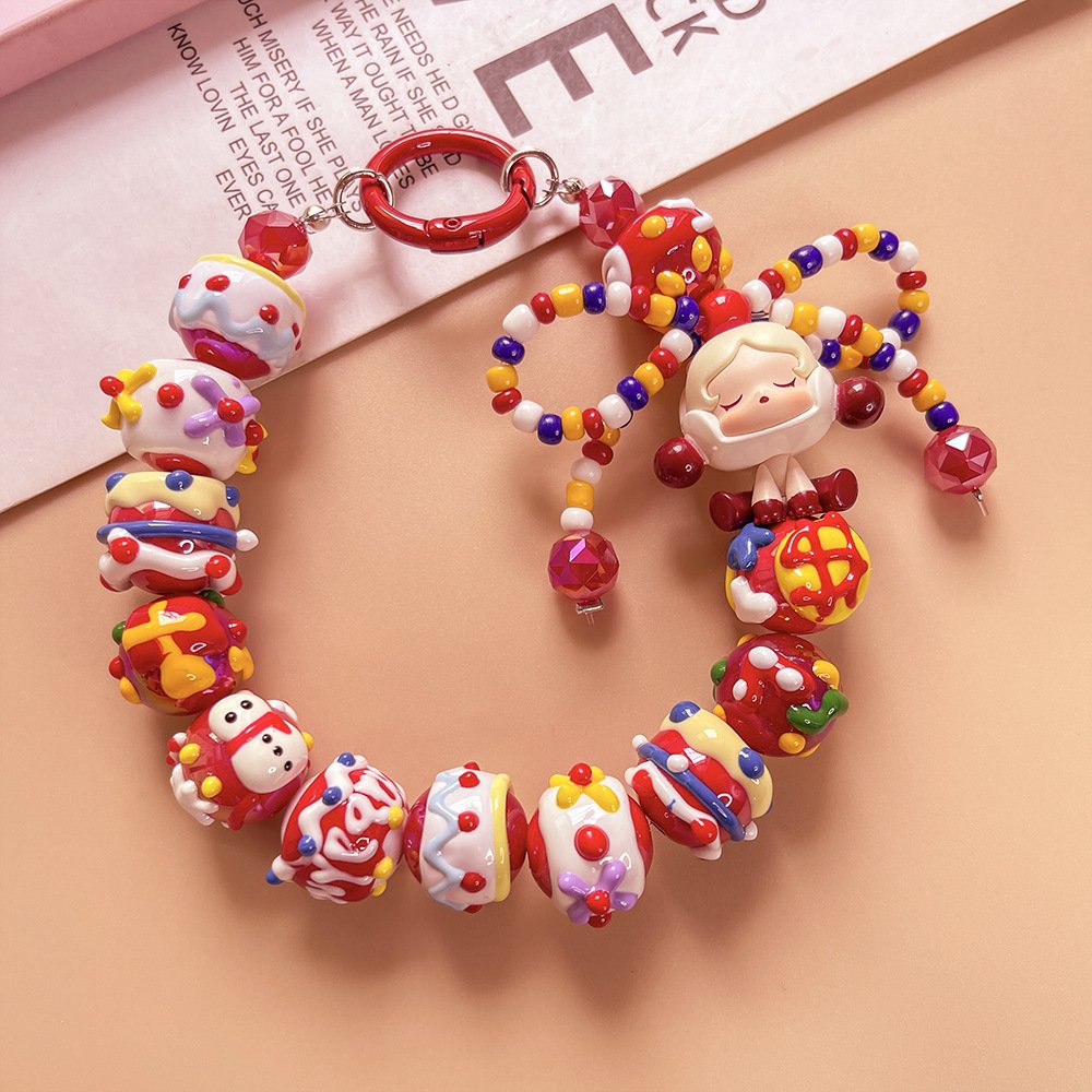 Small Cute Keychain Pendant DIY Phone Case Transparent Beaded Bracelet for Mobile Phone Cellphone Chains