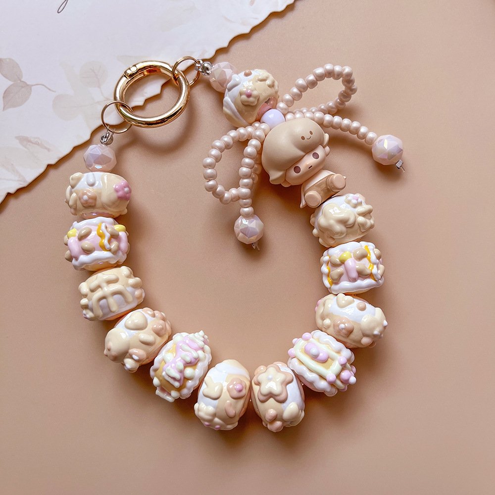 Small Cute Keychain Pendant DIY Phone Case Transparent Beaded Bracelet for Mobile Phone Cellphone Chains