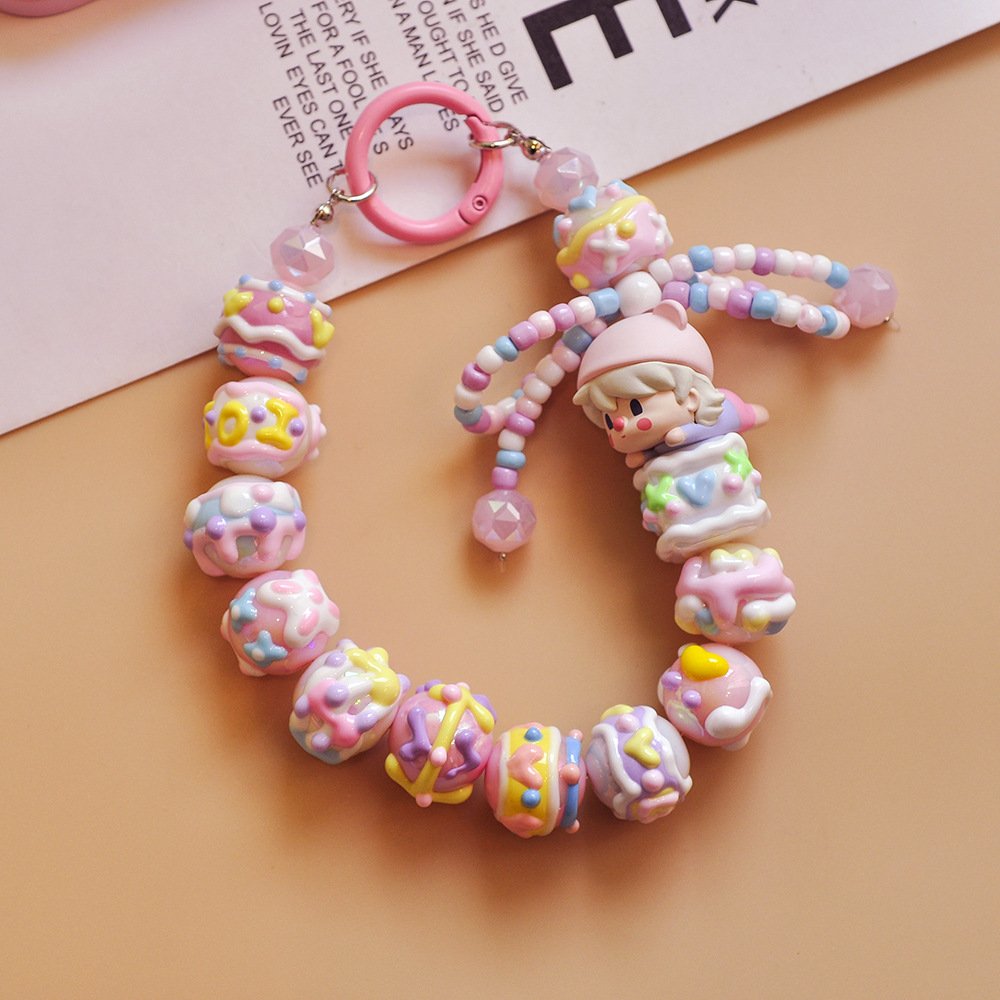 Small Cute Keychain Pendant DIY Phone Case Transparent Beaded Bracelet for Mobile Phone Cellphone Chains