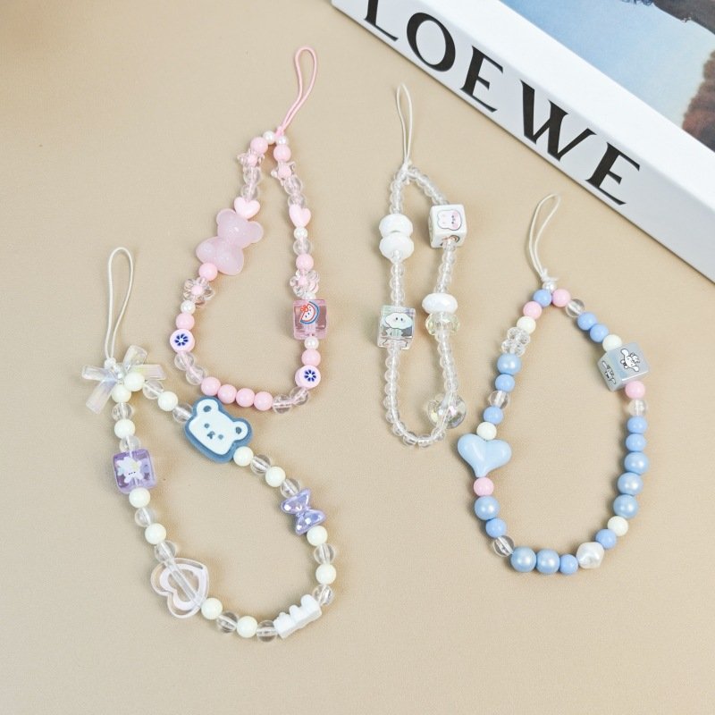 2022 Beads Mobile Phone Chain Lanyard Women Girls Crystal Stone Pearl Rope Phone Chain For Cell Phone Hanging Cord