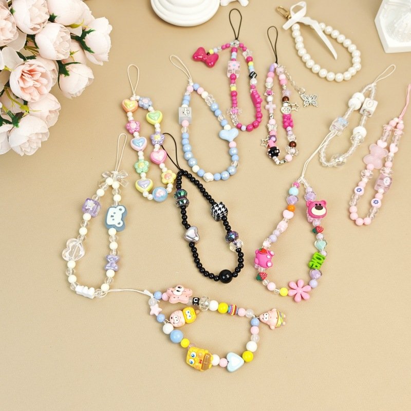 2022 Beads Mobile Phone Chain Lanyard Women Girls Crystal Stone Pearl Rope Phone Chain For Cell Phone Hanging Cord