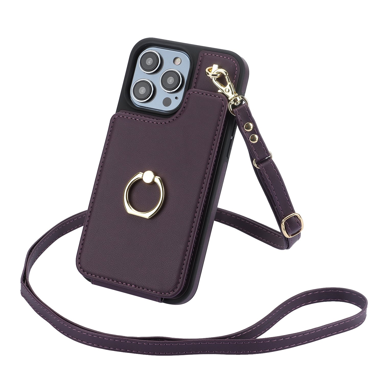 Women Card Wallet Purse Phone Case For iPhone 15 pro max, Leather Cross body Strap Mobile Cover With Holder Ring For iPhone 16