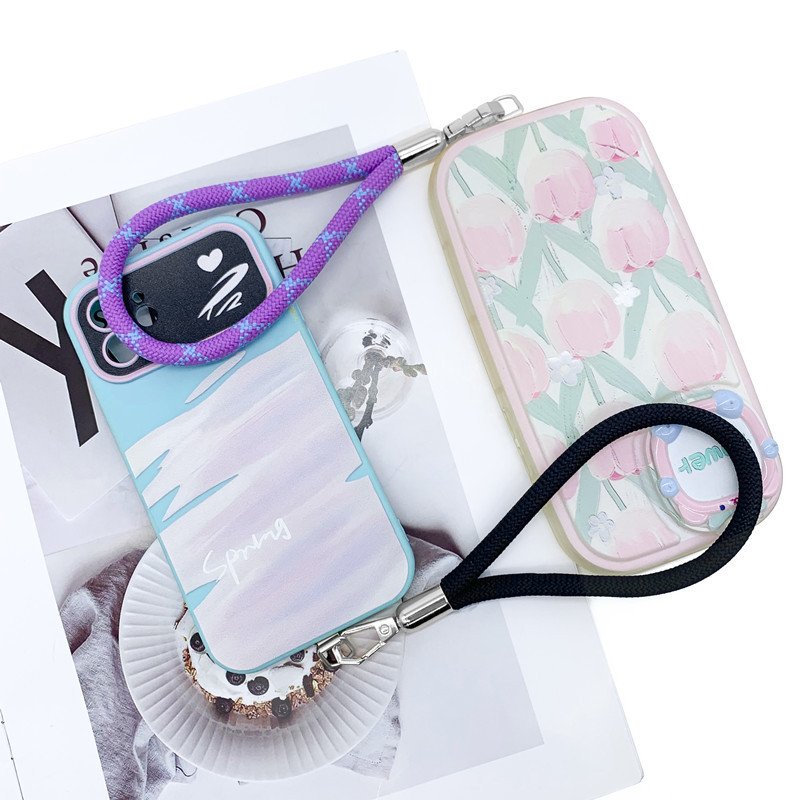 mobile Phone Accessories custom 8mm camera short wristlet lanyard hang rope phone around wrist hand strap with metal patch