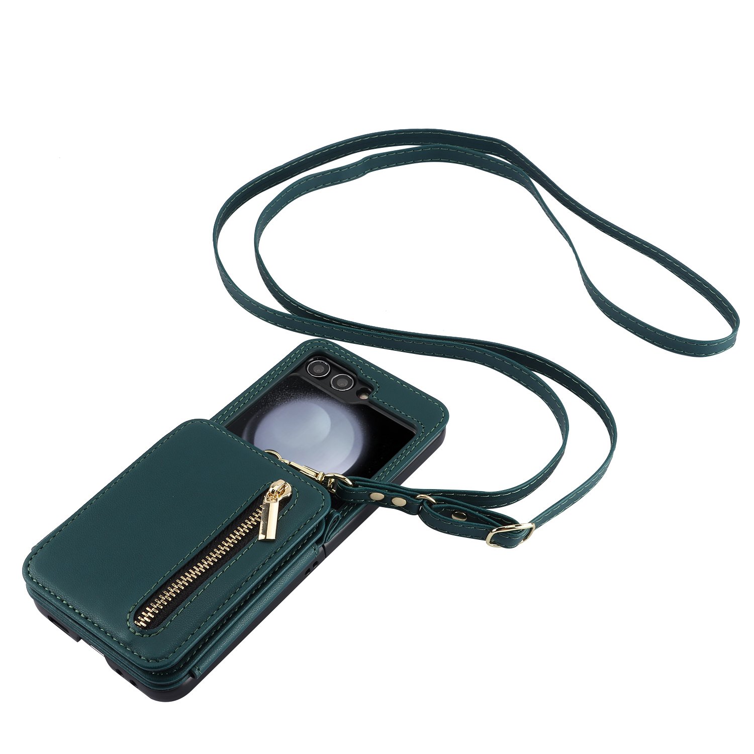 Crossbody Shoulder Strap Phone Case with Zipper Design Credit Card Case for Samsung Z Flip 5 Wallet Back Cover Case Luxury