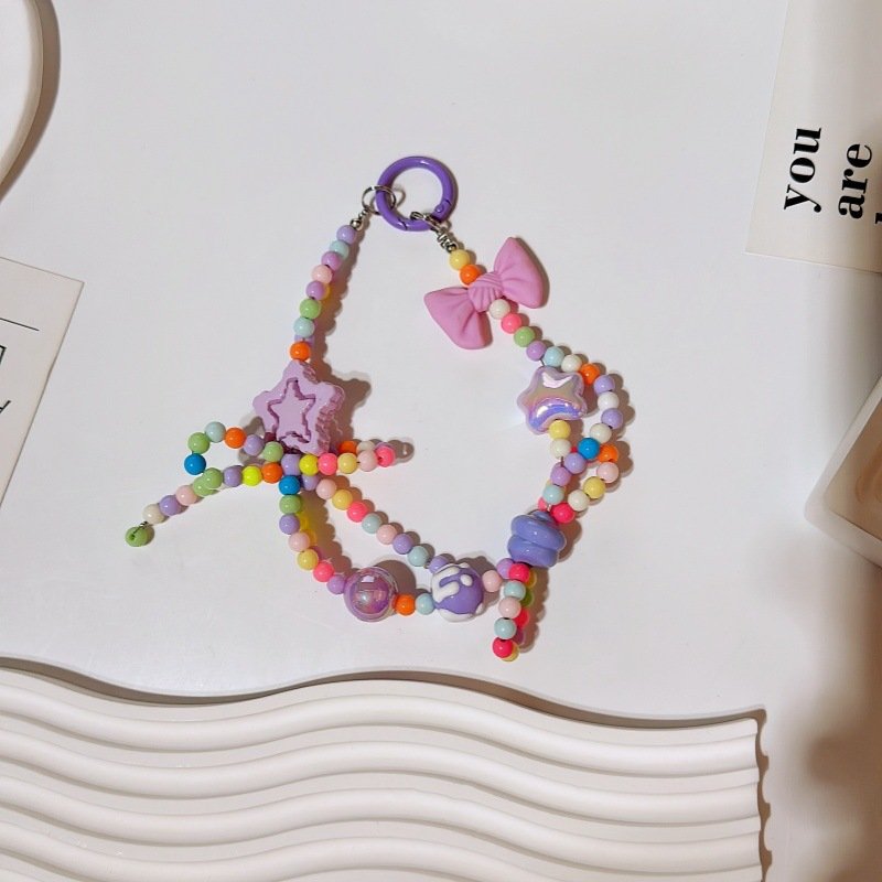 Lilangda Cute Beaded Pendant Light Weight Resin Mobile Phone Chain Accessories Keyring Beaded Key Chain Mobile Phone Straps