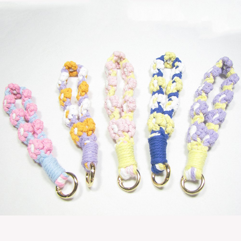 Flower Cute Hand-Woven Macrame Boho Braided Rope Handmade Wristlet Keychain Key Chain for Women handbag accessory pendant