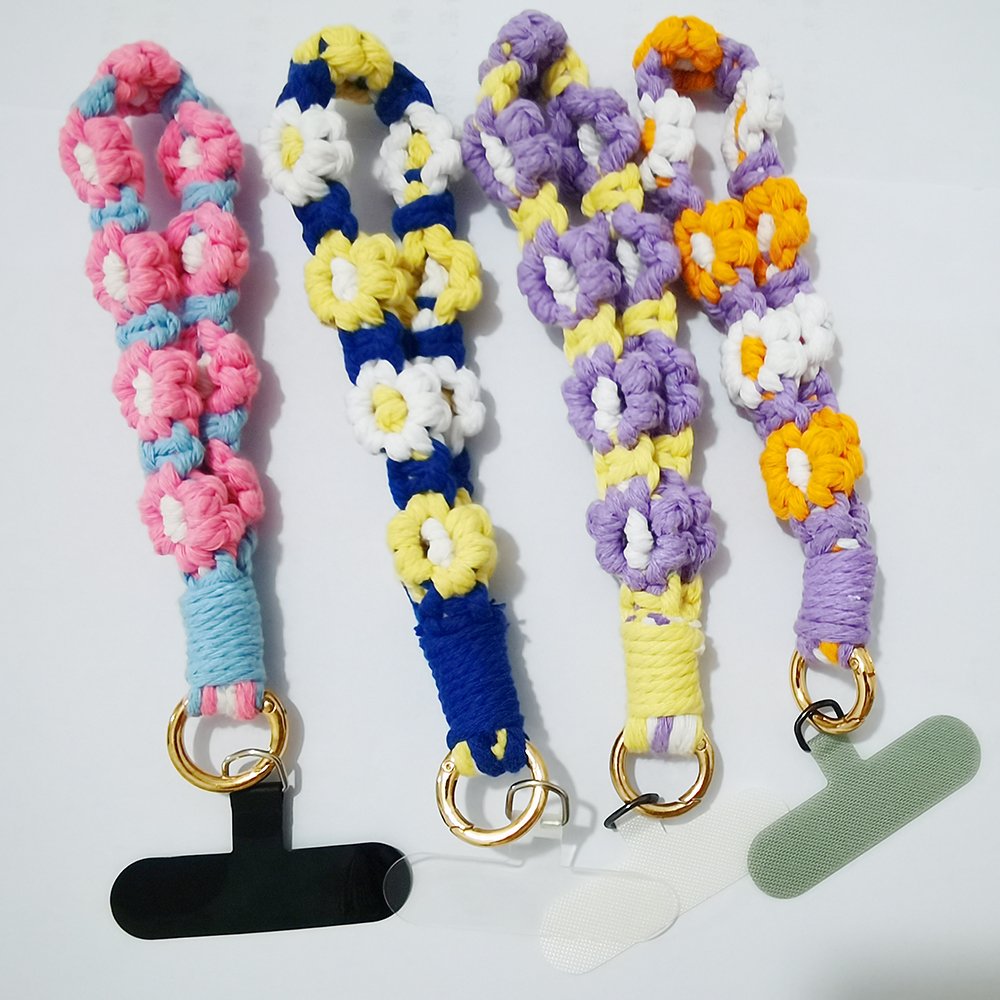 Flower Cute Hand-Woven Macrame Boho Braided Rope Handmade Wristlet Keychain Key Chain for Women handbag accessory pendant