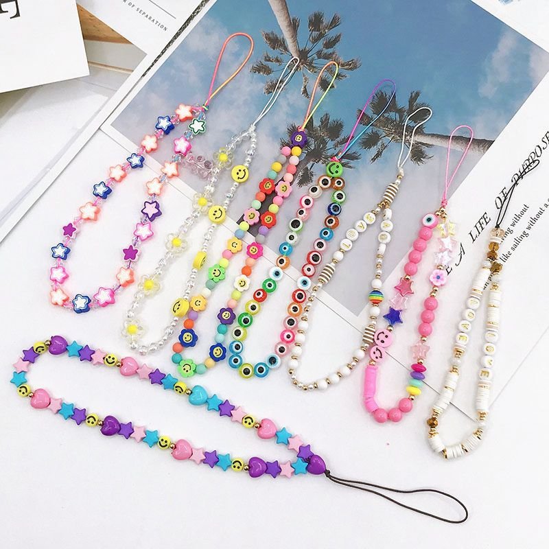 Custom Good Quality Jelly Rainbow Short Mobile Phone Beaded Strap Charms Rope Chain