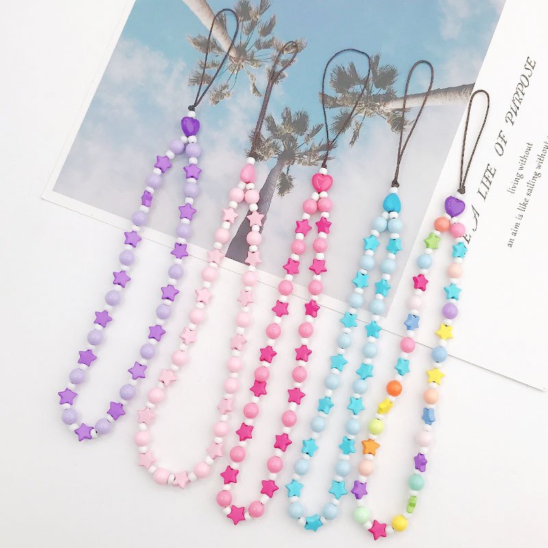 Custom Good Quality Jelly Rainbow Short Mobile Phone Beaded Strap Charms Rope Chain