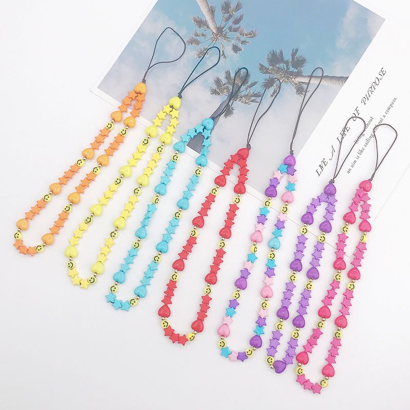Custom Good Quality Jelly Rainbow Short Mobile Phone Beaded Strap Charms Rope Chain