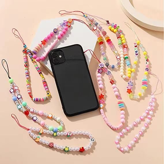 Custom Good Quality Jelly Rainbow Short Mobile Phone Beaded Strap Charms Rope Chain