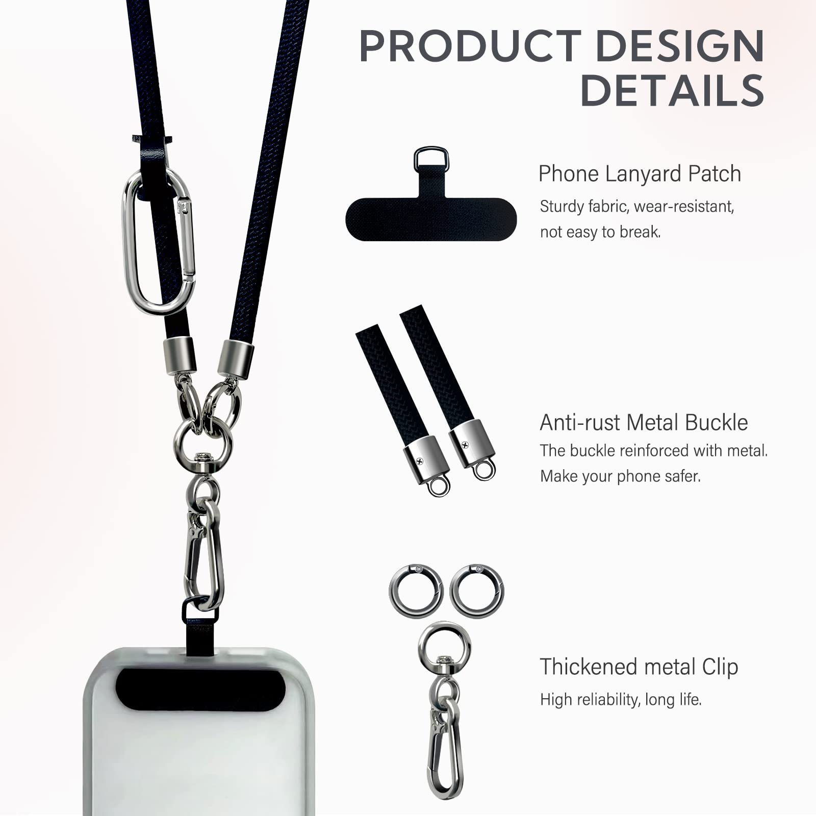 Women Universal Crossbody Necklace 8mm Nylon Cell Mobile Phone Rope Charm Strap Lanyard with patches for mobile Phones