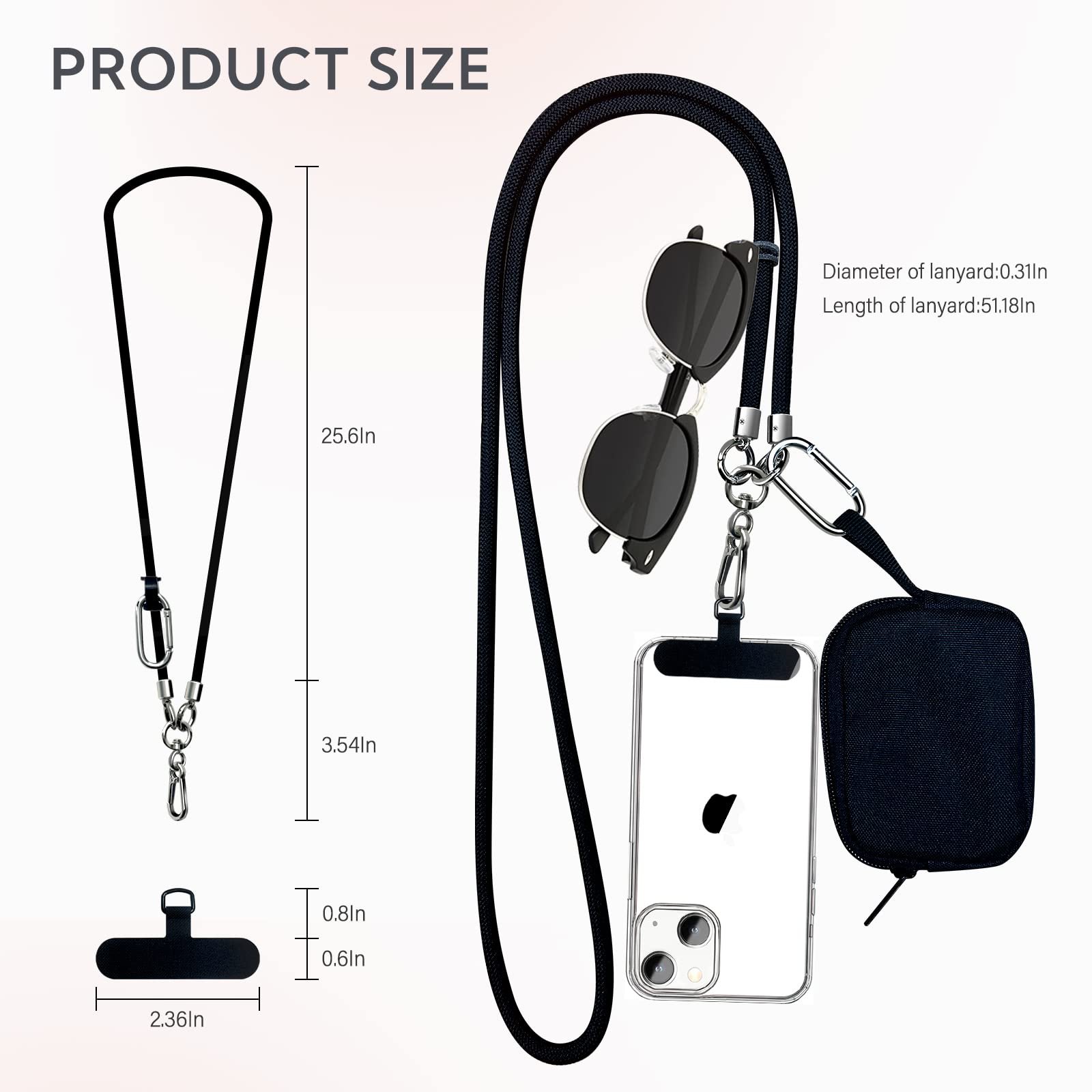 Women Universal Crossbody Necklace 8mm Nylon Cell Mobile Phone Rope Charm Strap Lanyard with patches for mobile Phones