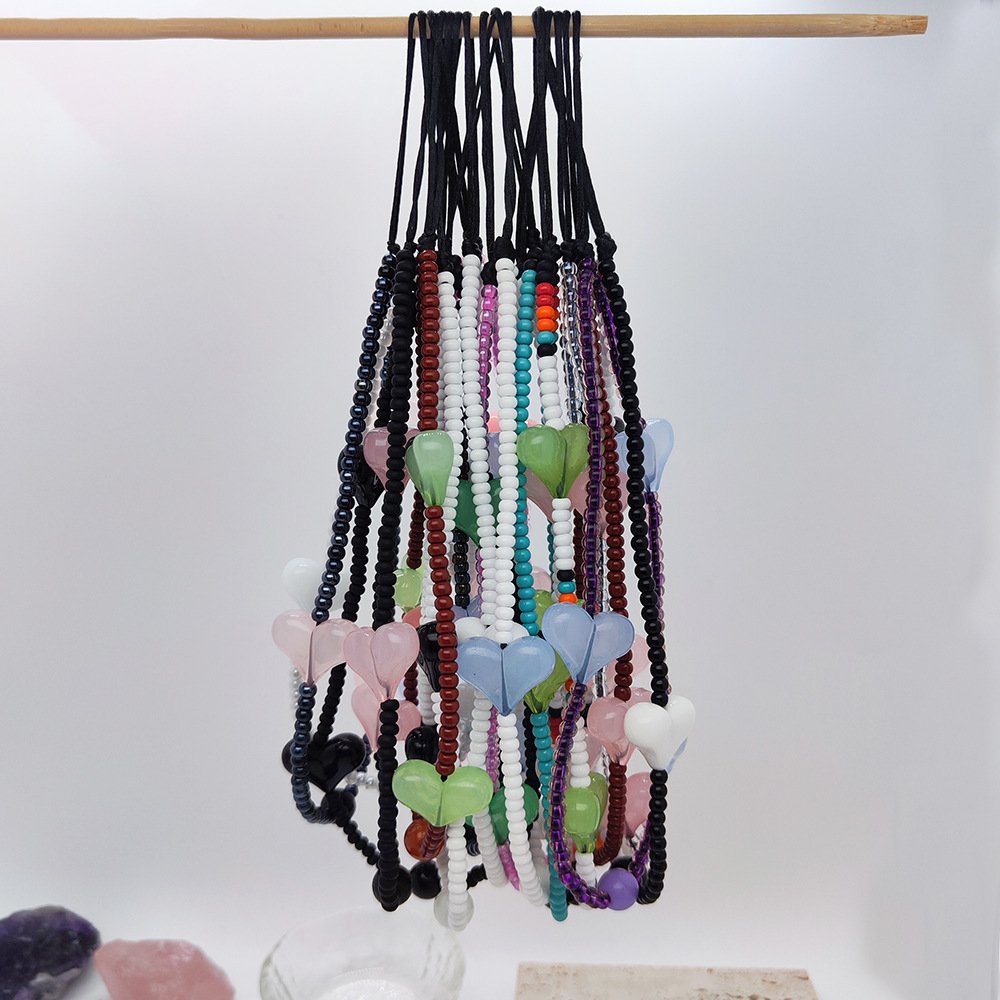 Glass rice beads resin love series 34cm+5cm lanyard lanyard decorative phone chain beads
