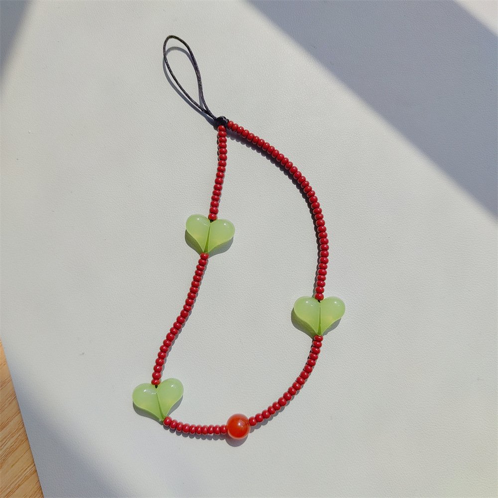 Glass rice beads resin love series 34cm+5cm lanyard lanyard decorative phone chain beads