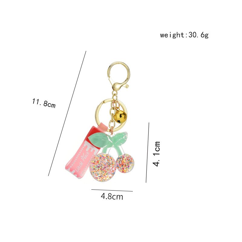 Luxury diamond cherries Keychain Crystal Sequin Acrylic Key chains Woman Bag Pendant cherry charms Fashion Resin cherry keychain
