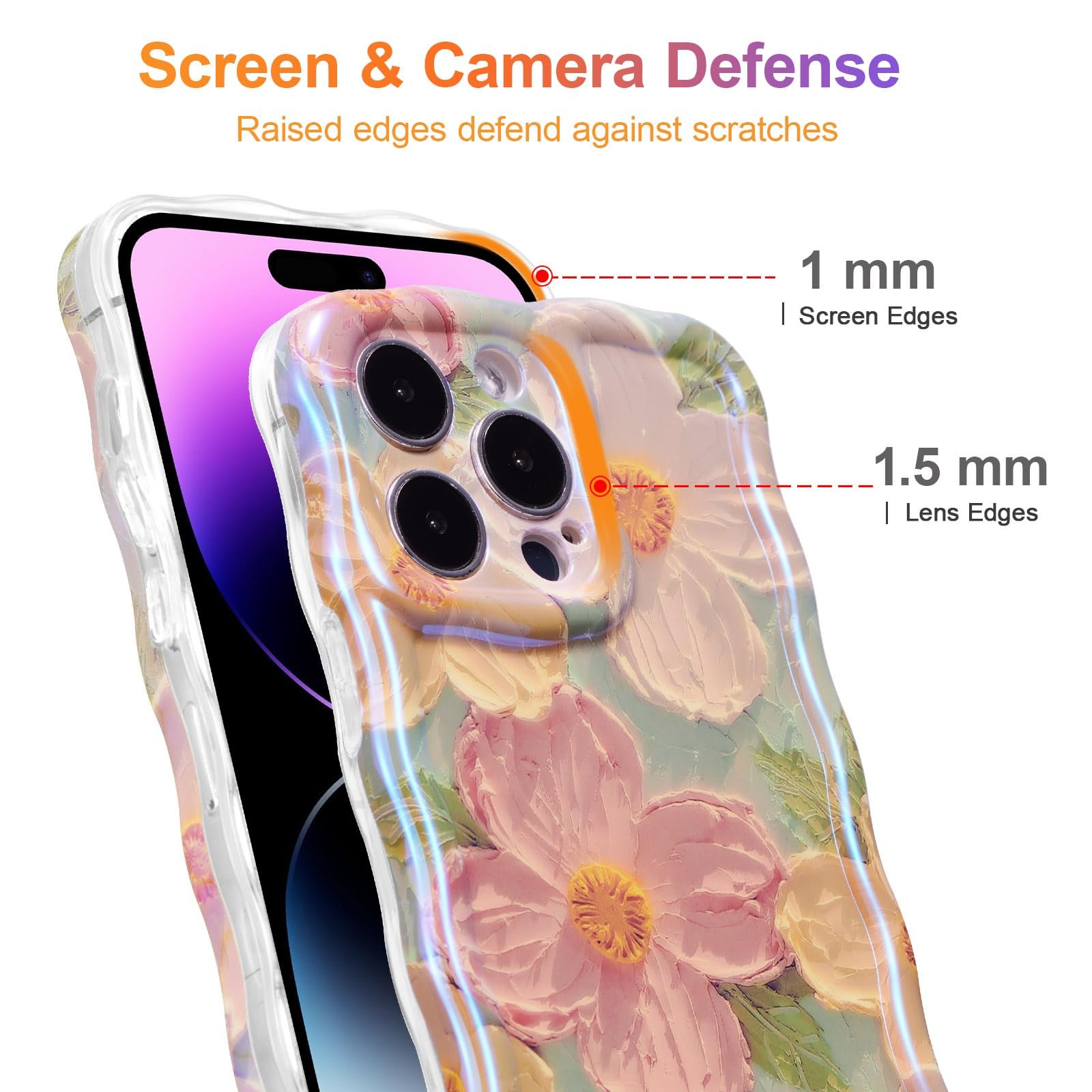 fashion Irregular Wave Edge Oil painting flower Printing TPU Mobile Phone Cover Case For Iphone11 12 13 14 15
