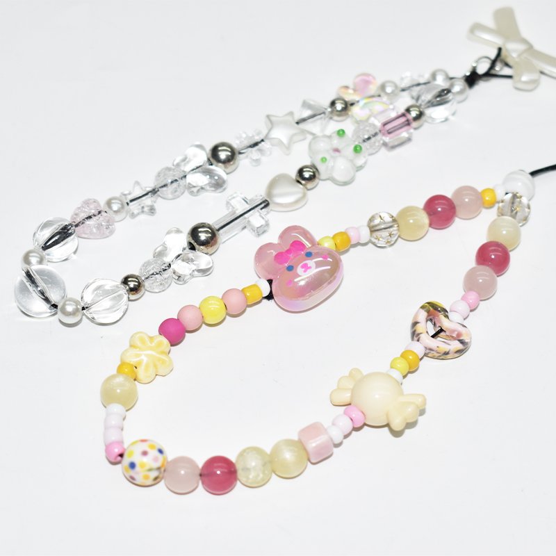Acrylic Bow Heart Beaded Cellphone Lanyard Colorful Flower Phone Charm Pearl Bracelet Mobile Phone Wrist Strap Anti-Lost Chains