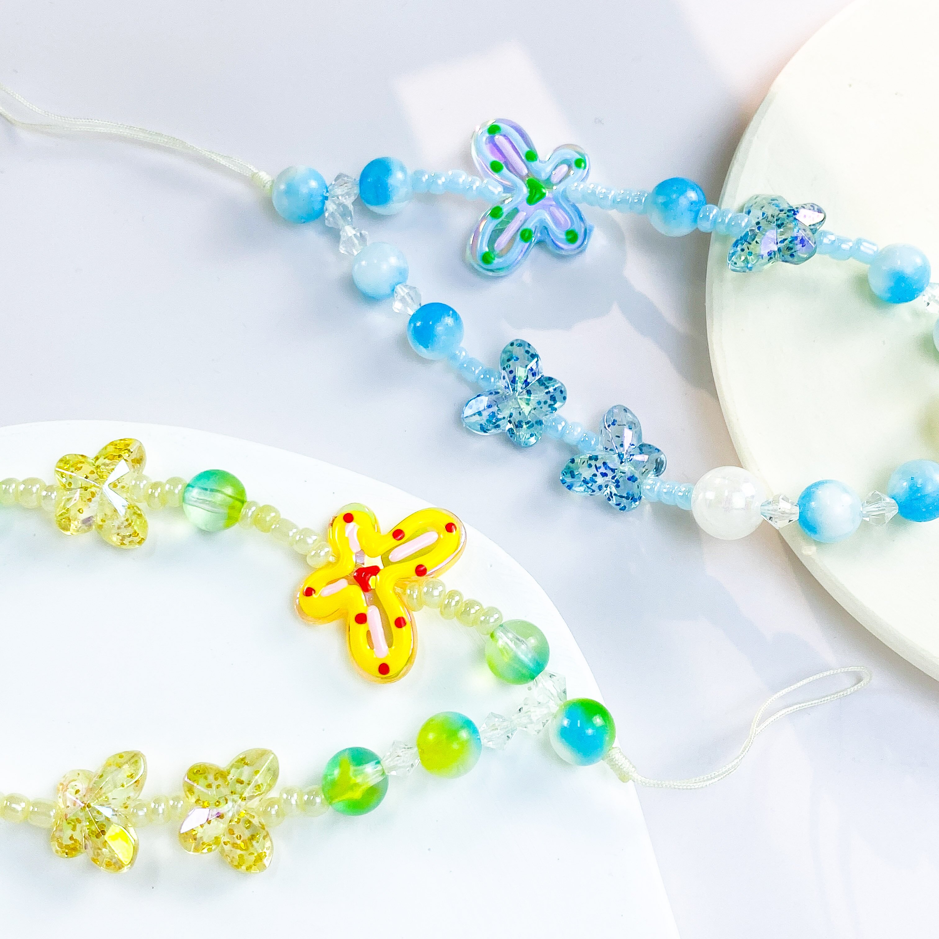 Fashion Color Bow Phone Strap Lanyard Crystal Beads Mobile Phone Chain Accessories Charm For Mobile Phone