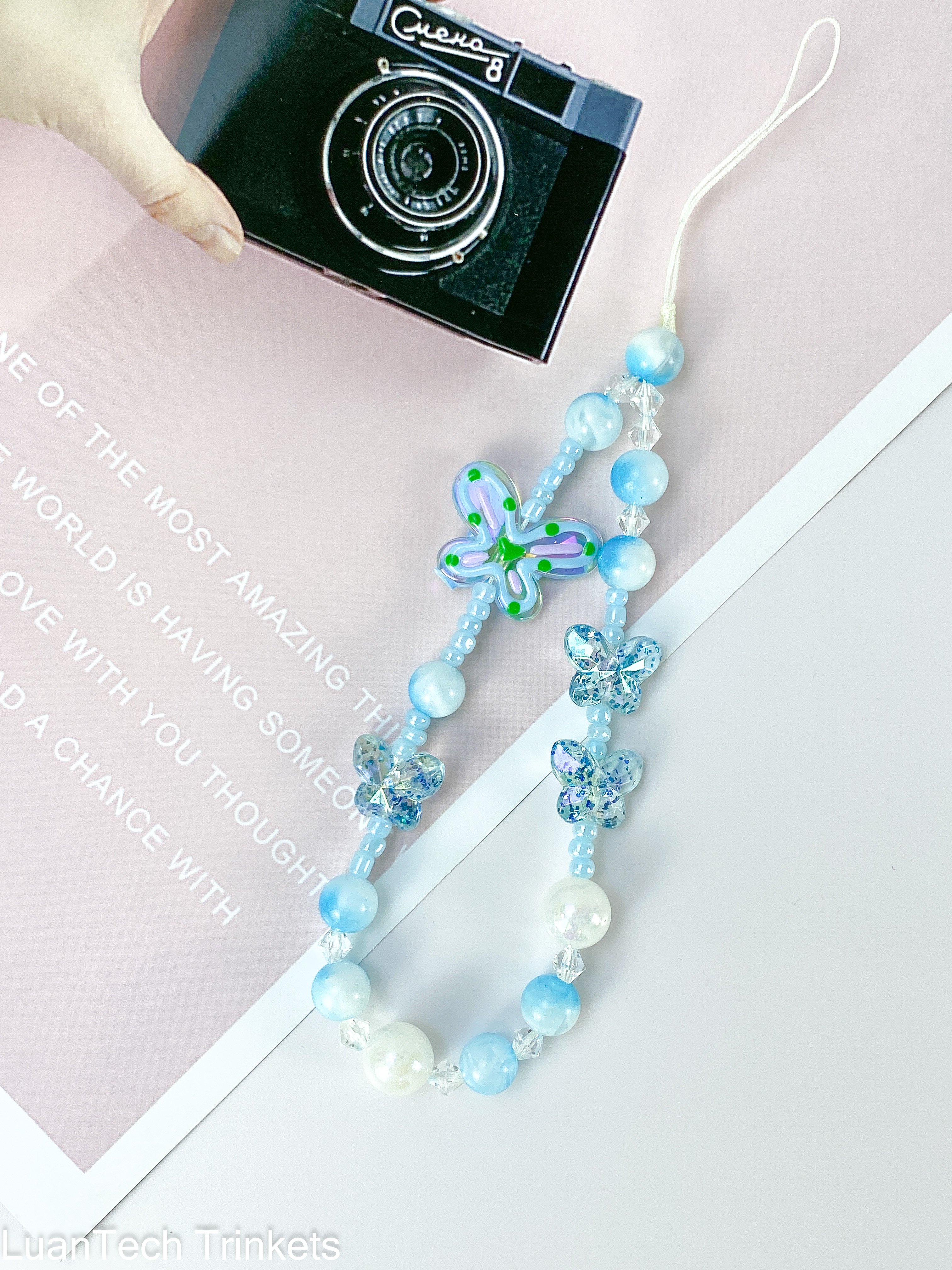 Fashion Color Bow Phone Strap Lanyard Crystal Beads Mobile Phone Chain Accessories Charm For Mobile Phone