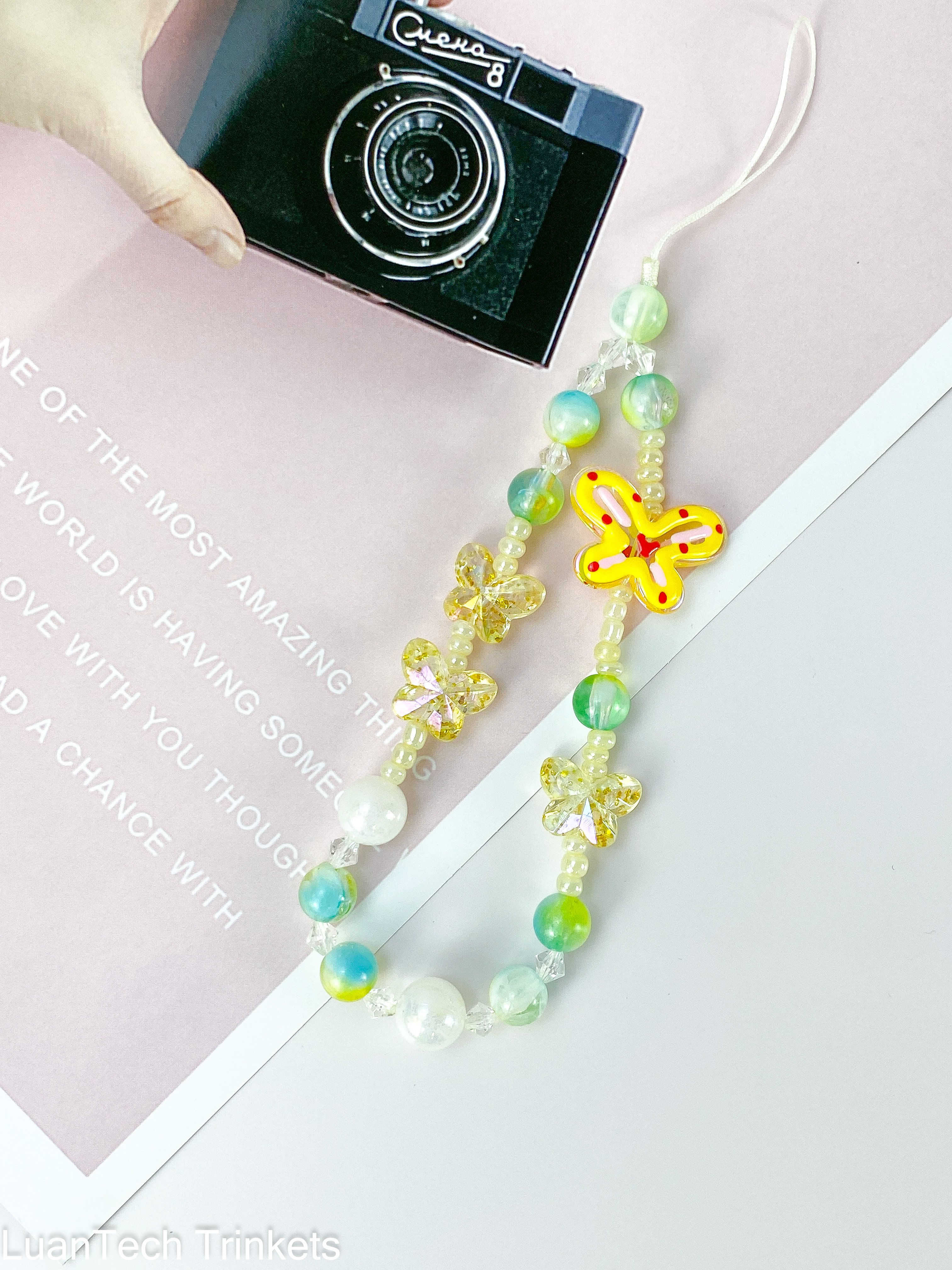 Fashion Color Bow Phone Strap Lanyard Crystal Beads Mobile Phone Chain Accessories Charm For Mobile Phone
