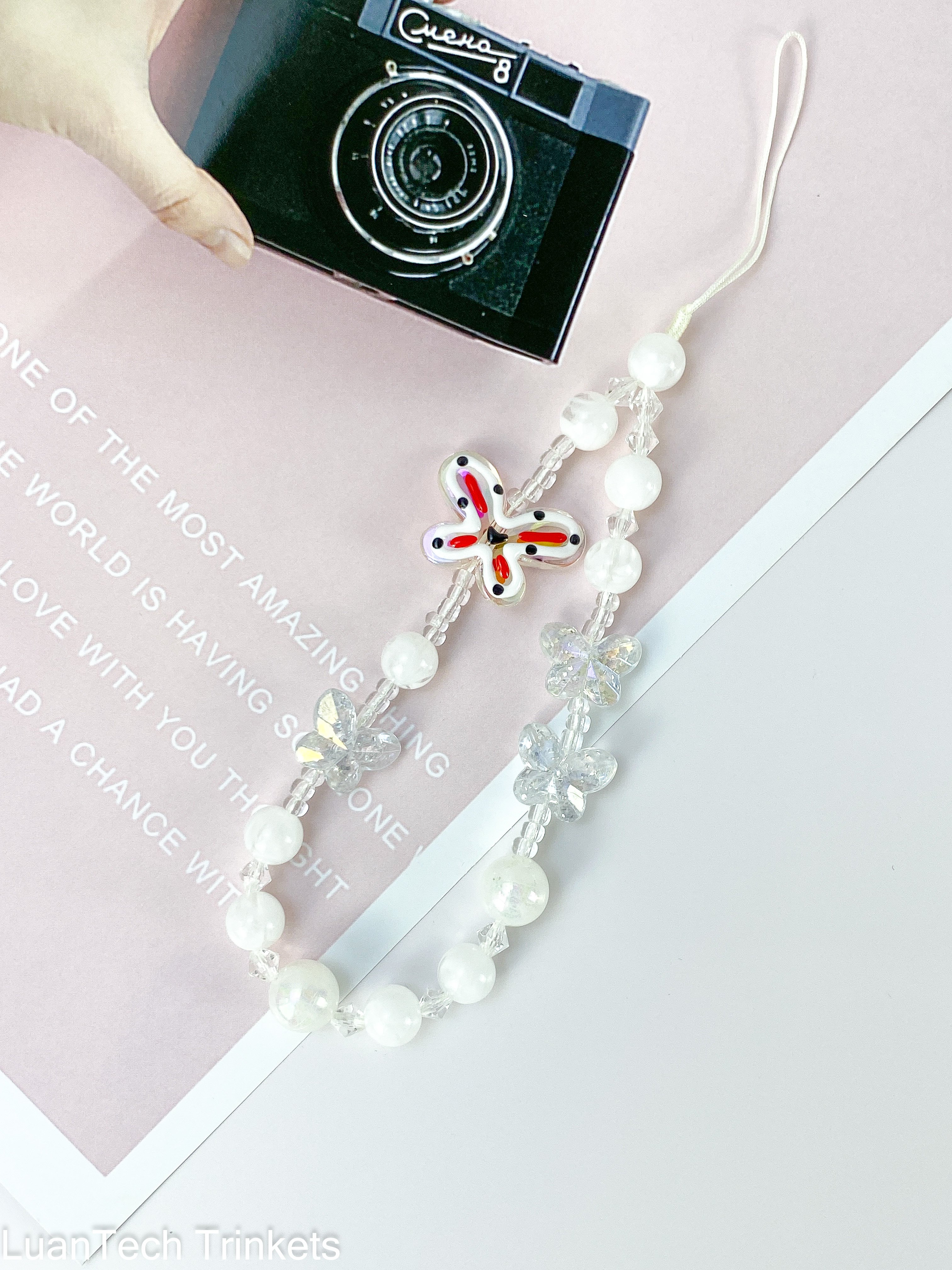 Fashion Color Bow Phone Strap Lanyard Crystal Beads Mobile Phone Chain Accessories Charm For Mobile Phone