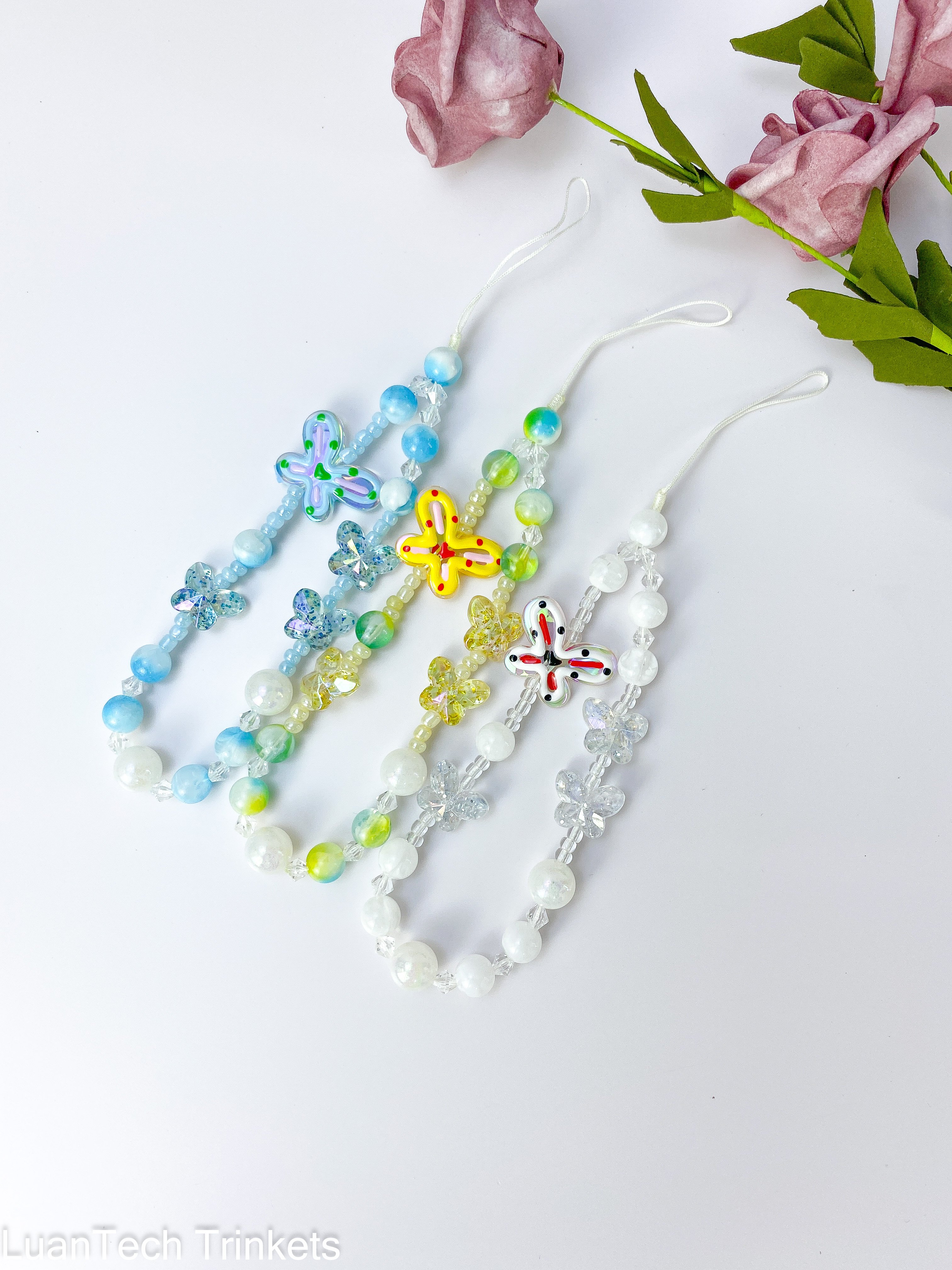 Fashion Color Bow Phone Strap Lanyard Crystal Beads Mobile Phone Chain Accessories Charm For Mobile Phone
