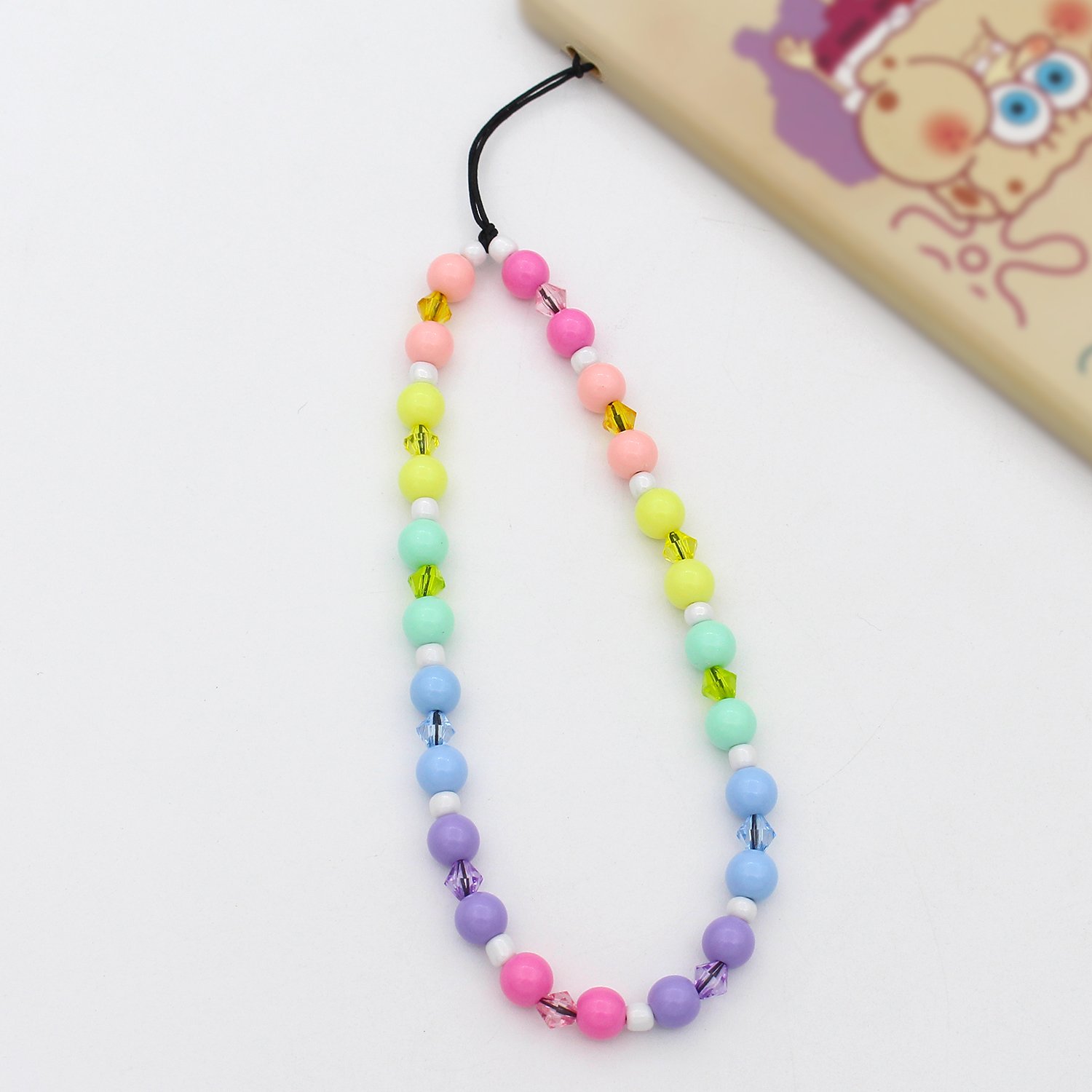 Handmade Custom Colorful Smile love Pearl Beaded Phone Lanyard Wrist Strap Mobile Phone Charm Chain