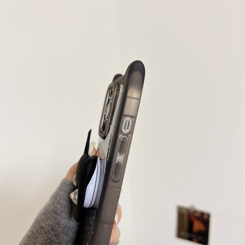 Cute Glitter Cat holder Silicone Mobile Phone Case For iPhone 16 15 14 13 12 Pro max stand bling Cartoon Shockproof Back Cover