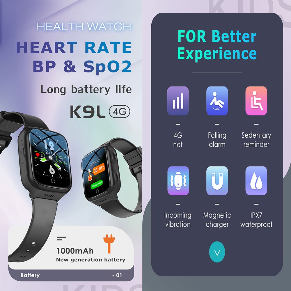 Wearable Devices wholesale 1000 mah super battery K9L GPS positioning SOS 4G sim card smartwatch smart wristband bracelet