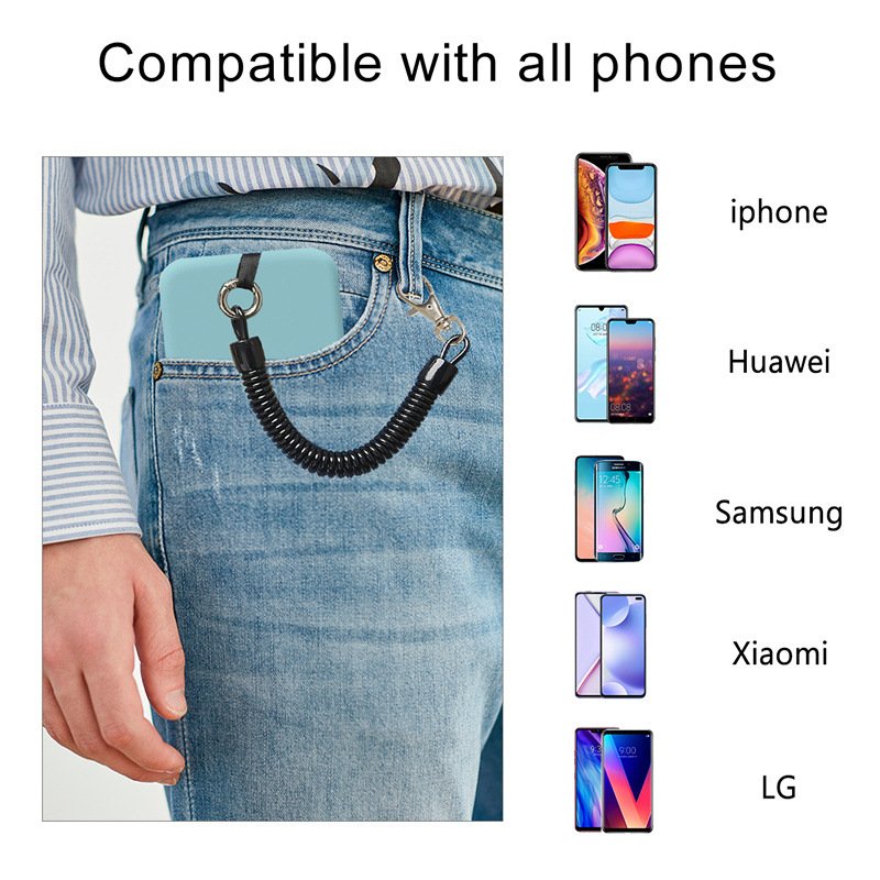 Universal Phone Chain Anti Theft Stretchy Straps Retractable Phone Lanyard Wrist Strap Tether with Patch for Smart phone case