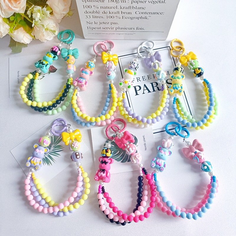 Lilangda Cartoon Bear Beaded Exquisite Lanyard Decoration Mobile Phone Chain Original Hand Rope Beautiful Ornament For Girls