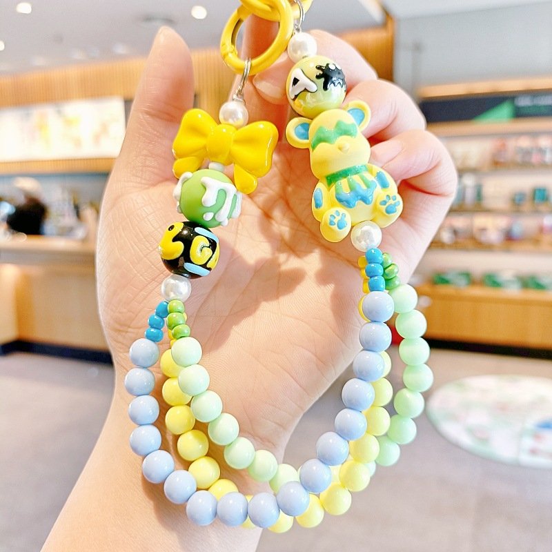 Lilangda Cartoon Bear Beaded Exquisite Lanyard Decoration Mobile Phone Chain Original Hand Rope Beautiful Ornament For Girls